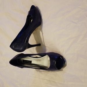 WHBM Blue Peep Toe Heels, Size 7
